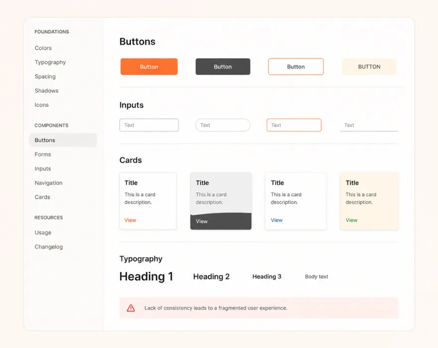 Audit of inconsistent buttons, inputs, and cards across the product